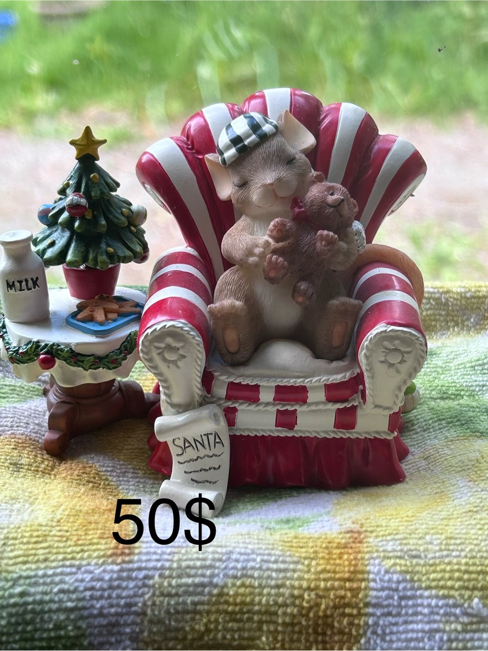 Charming tales Christmas Mouse Figurine in Red & White Striped Chair